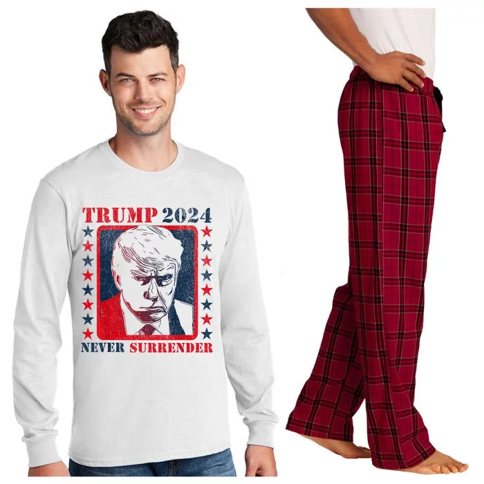 Trump 2024 Never Surrender Donald Trump Mug Shot Long Sleeve Pajama Set