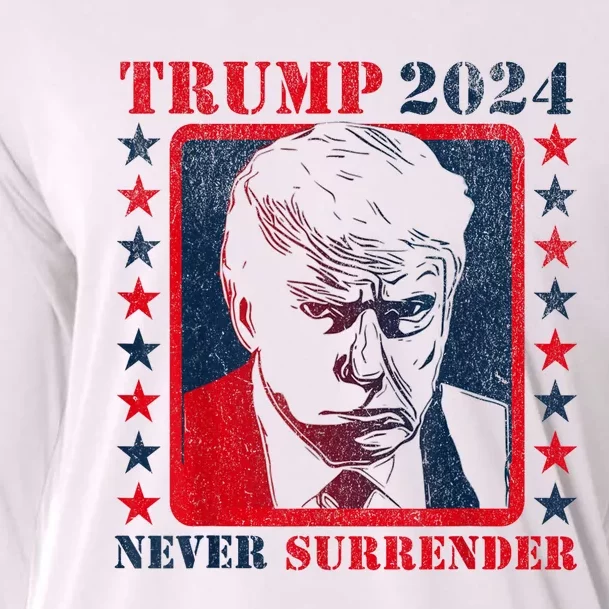 Trump 2024 Never Surrender Donald Trump Mug Shot Cooling Performance Long Sleeve Crew