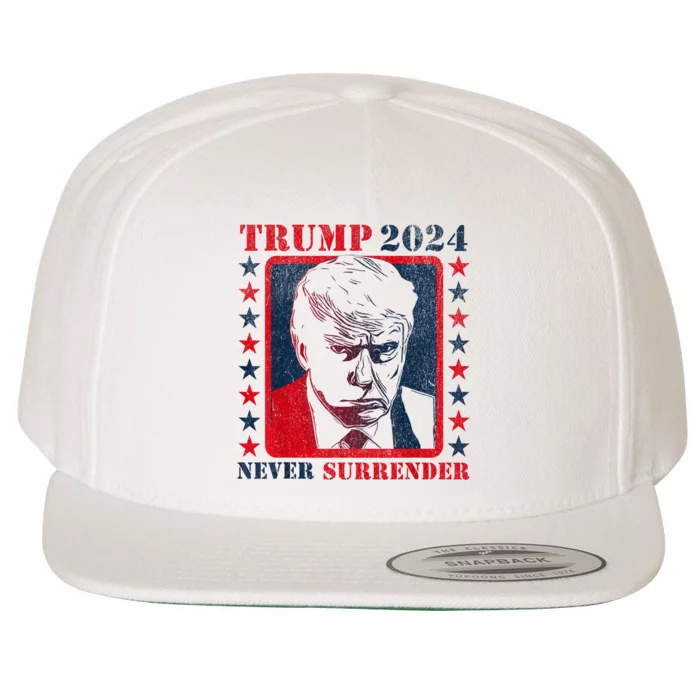 Trump 2024 Never Surrender Donald Trump Mug Shot Wool Snapback Cap