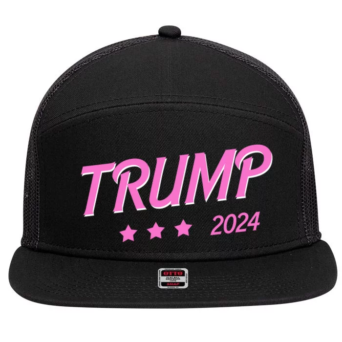 Trump 2024 Pink Design 7 Panel Mesh Trucker Snapback Hat