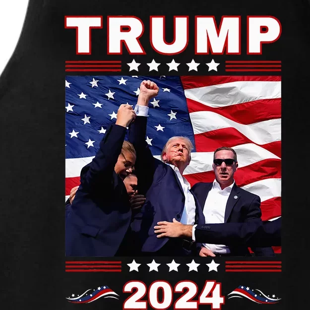 Trump 2024 Pennsylvania Rally Fist Raised American Flag Ladies Tri-Blend Wicking Tank