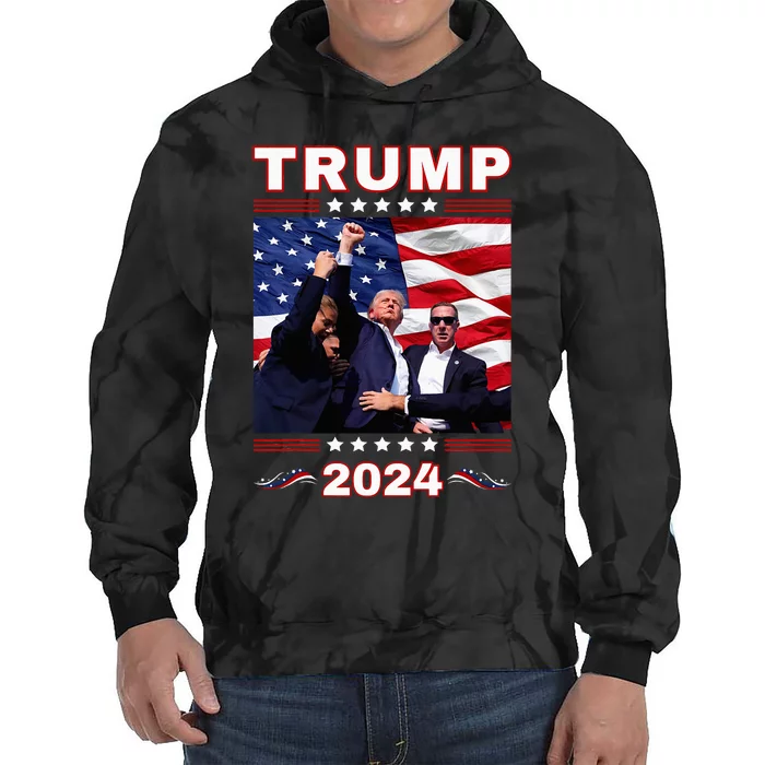 Trump 2024 Pennsylvania Rally Fist Raised American Flag Tie Dye Hoodie