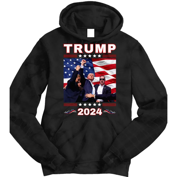 Trump 2024 Pennsylvania Rally Fist Raised American Flag Tie Dye Hoodie