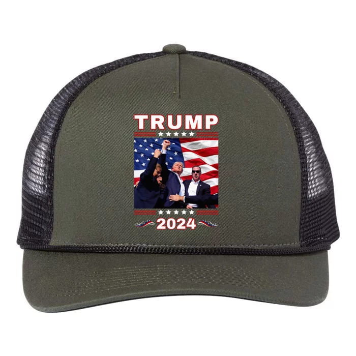 Trump 2024 Pennsylvania Rally Fist Raised American Flag Retro Rope Trucker Hat Cap