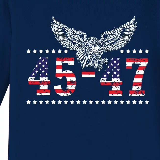 Trump 2024 President 45 And 47 American Flag Trump 2024 Baby Long Sleeve Bodysuit