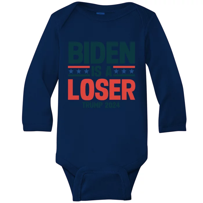 Trump 2024 President Usa Vote Election Biden Is A Loser Gift Baby Long Sleeve Bodysuit