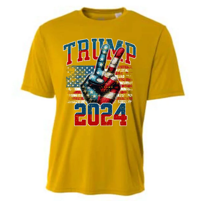 Trump 2024 Peace Sign With Two Fingers 2024 Red White & Blue Cooling Performance Crew T-Shirt