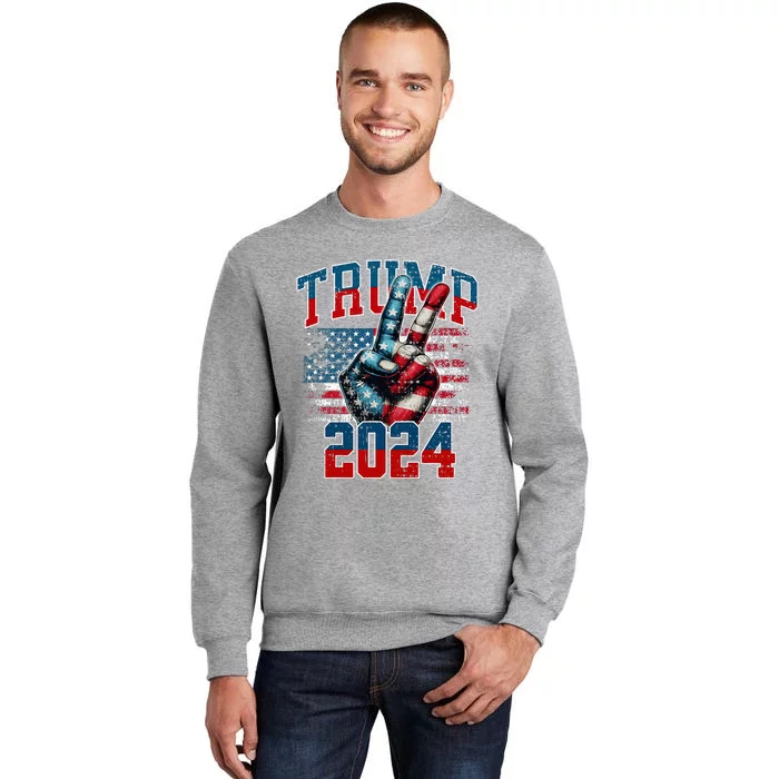 Trump 2024 Peace Sign With Two Fingers 2024 Red White & Blue Tall Sweatshirt