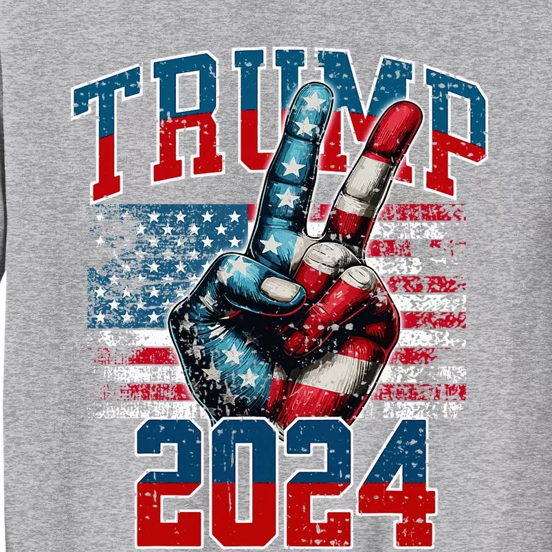 Trump 2024 Peace Sign With Two Fingers 2024 Red White & Blue Tall Sweatshirt