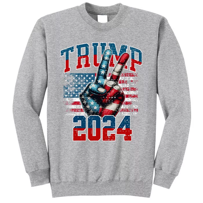 Trump 2024 Peace Sign With Two Fingers 2024 Red White & Blue Tall Sweatshirt