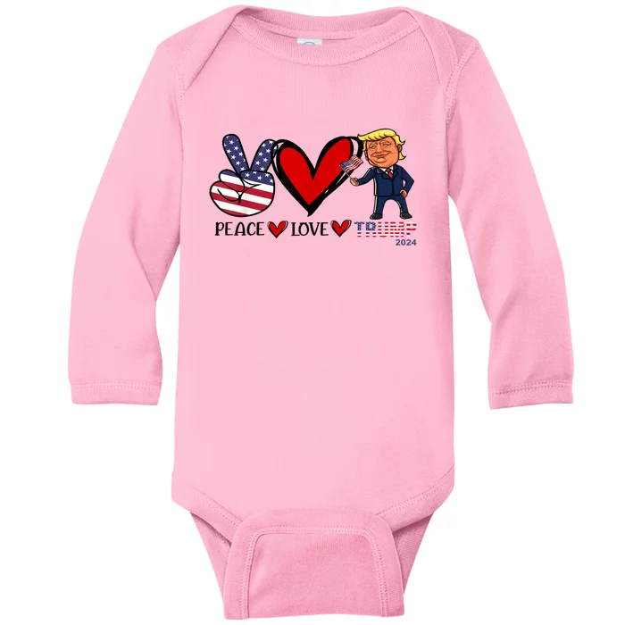 Trump 2024 Peace Love Us Flag President Trump Return Support Gift Baby Long Sleeve Bodysuit