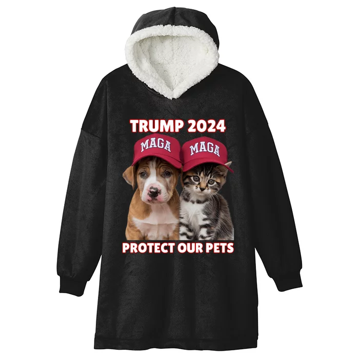 Trump 2024 Protect Our Pets Funny Eat Our Pets Cat Dog Maga Hooded Wearable Blanket