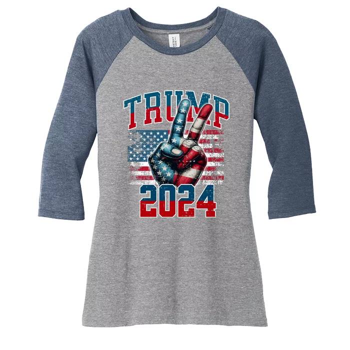 Trump 2024 Peace Sign Women's Tri-Blend 3/4-Sleeve Raglan Shirt