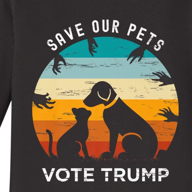 Trump 2024 President Save Our Pets Animals Dogs Cats Ducks Baby Long Sleeve Bodysuit