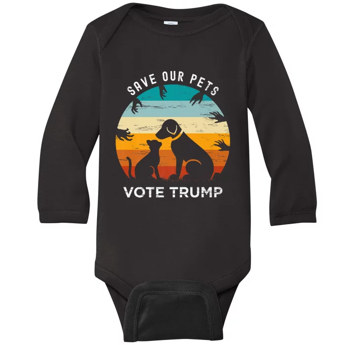 Trump 2024 President Save Our Pets Animals Dogs Cats Ducks Baby Long Sleeve Bodysuit