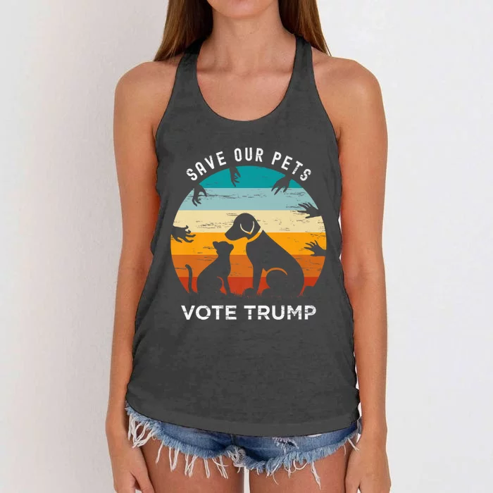 Trump 2024 President Save Our Pets Animals Dogs Cats Ducks Women's Knotted Racerback Tank