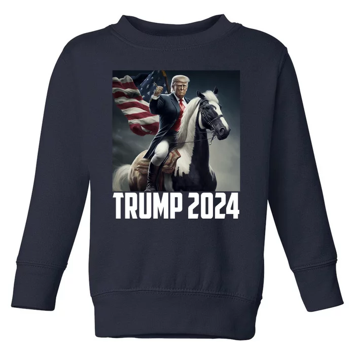 Trump 2024 Patriotic America Horse Usa Flag Toddler Sweatshirt