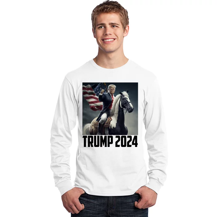 Trump 2024 Patriotic America Horse Usa Flag Long Sleeve Shirt