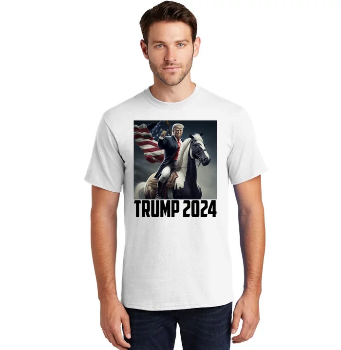 Trump 2024 Patriotic America Horse Usa Flag Tall T-Shirt