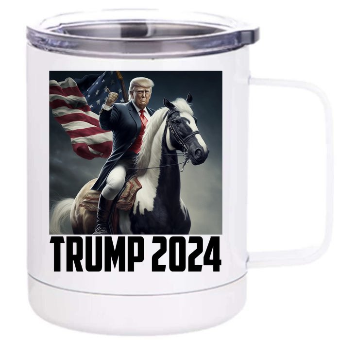 Trump 2024 Patriotic America Horse Usa Flag Front & Back 12oz Stainless Steel Tumbler Cup