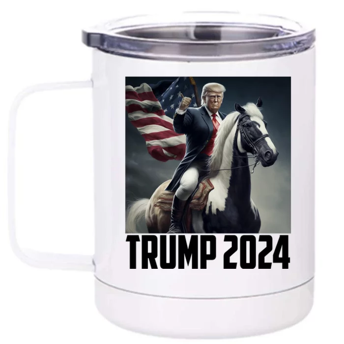 Trump 2024 Patriotic America Horse Usa Flag Front & Back 12oz Stainless Steel Tumbler Cup