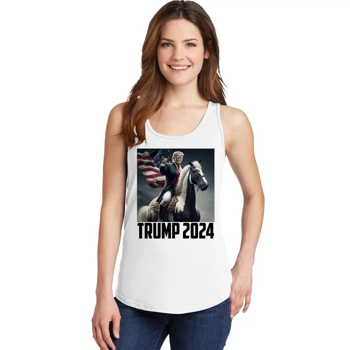 Trump 2024 Patriotic America Horse Usa Flag Ladies Essential Tank