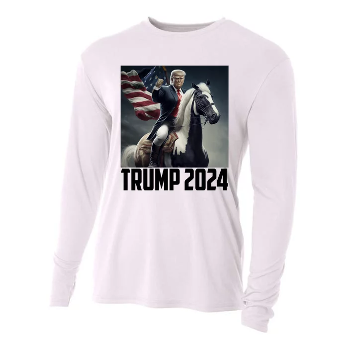 Trump 2024 Patriotic America Horse Usa Flag Cooling Performance Long Sleeve Crew