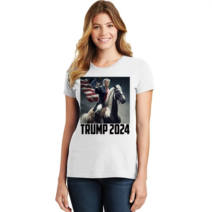 Trump 2024 Patriotic America Horse Usa Flag Women's T-Shirt