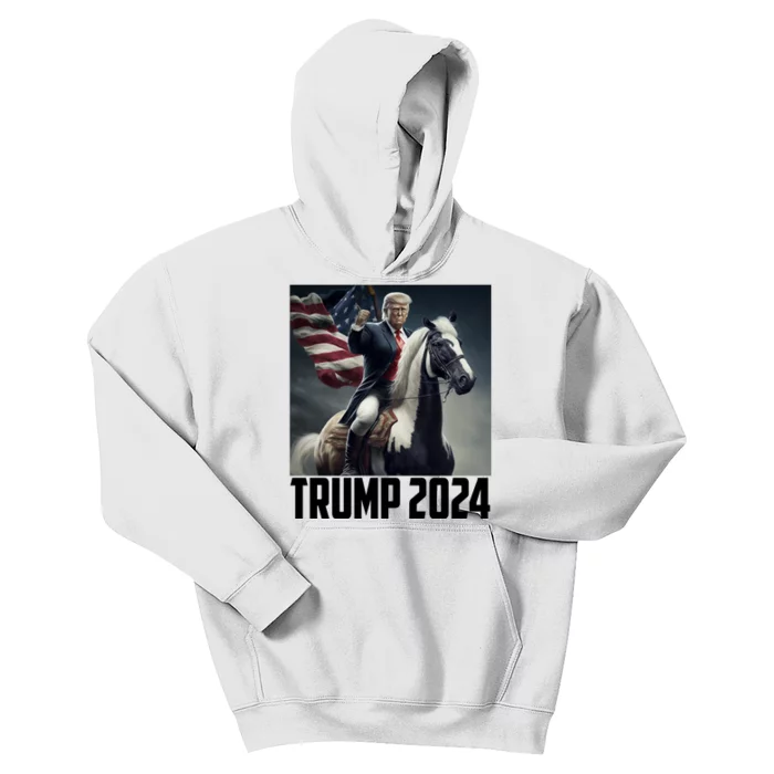 Trump 2024 Patriotic America Horse Usa Flag Kids Hoodie