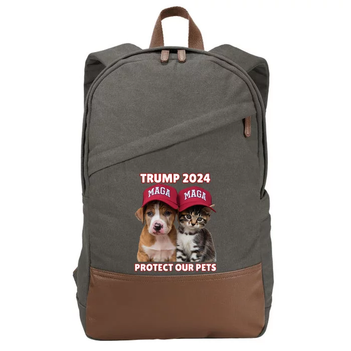 Trump 2024 Protect Our Pets Funny Eat Our Pets Cat Dog Maga Cotton Canvas Backpack