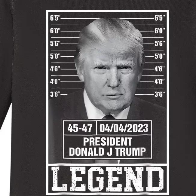 Trump 2024 Police Mugshot Legend 4547 President Of Usa Baby Long Sleeve Bodysuit