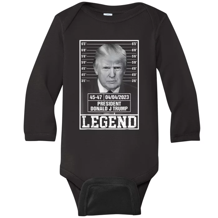 Trump 2024 Police Mugshot Legend 4547 President Of Usa Baby Long Sleeve Bodysuit