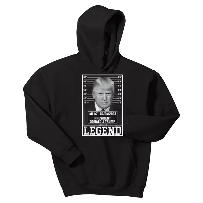 Trump 2024 Police Mugshot Legend 4547 President Of Usa Kids Hoodie