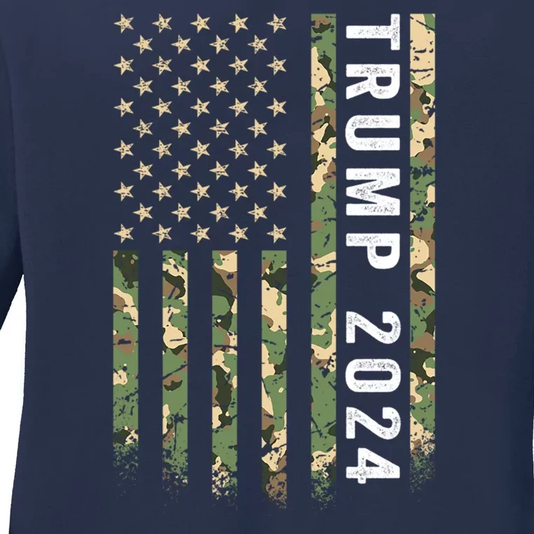 Trump 2024 President American Flag Gift Ladies Long Sleeve Shirt