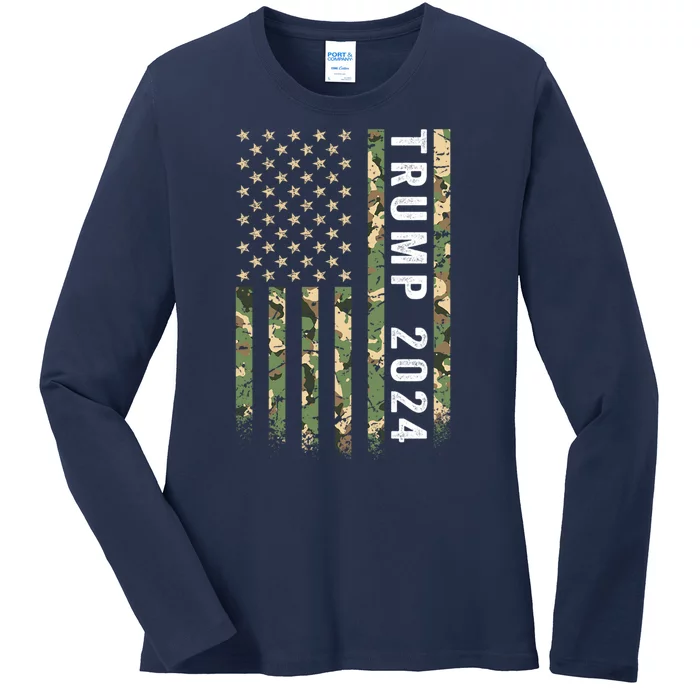 Trump 2024 President American Flag Gift Ladies Long Sleeve Shirt