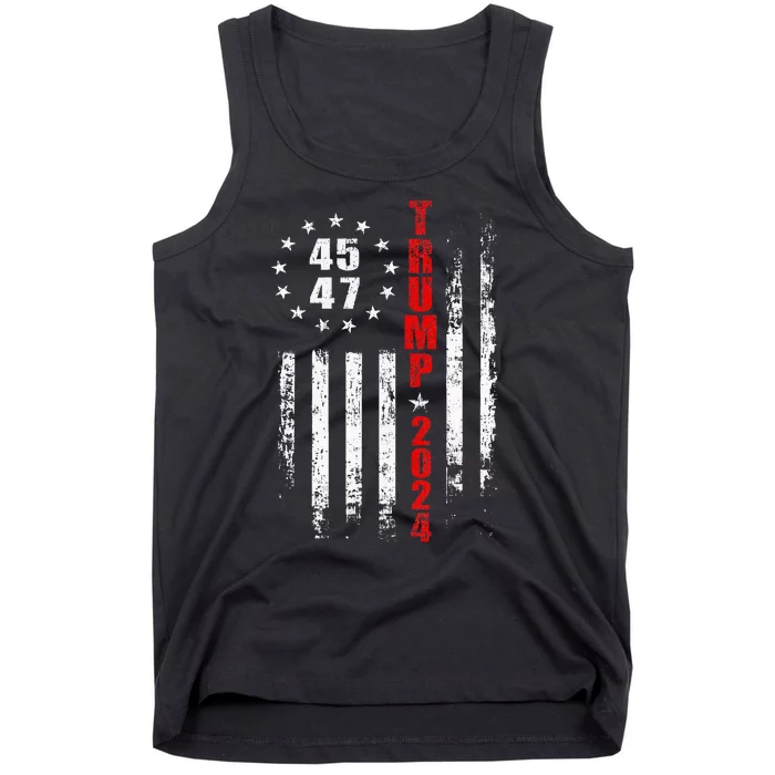 Trump 2024 President 45 47 Vintage American Flag Pro Trump Tank Top