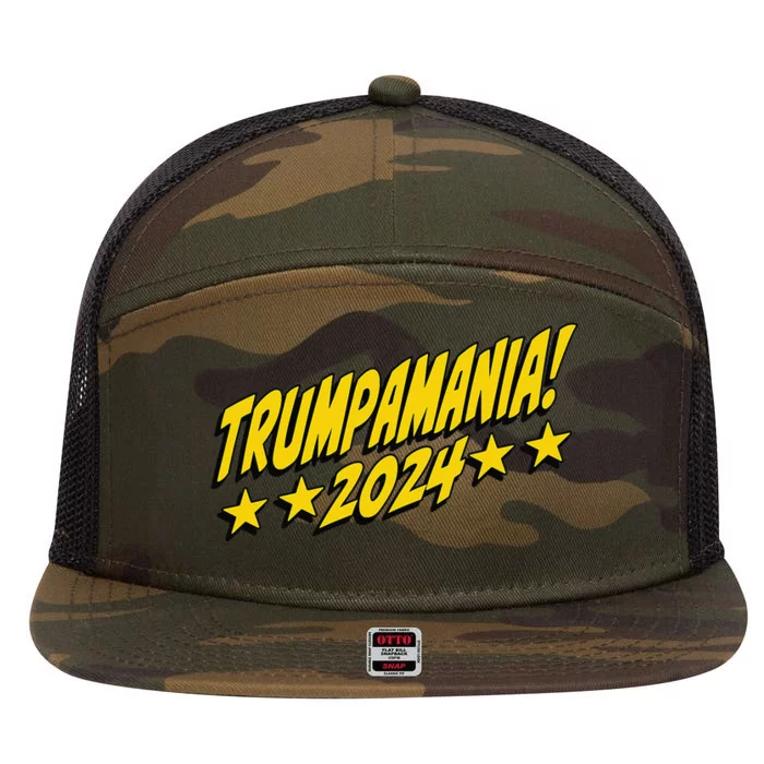 Trumpamania 2024 President Trump Fun Election 7 Panel Mesh Trucker Snapback Hat