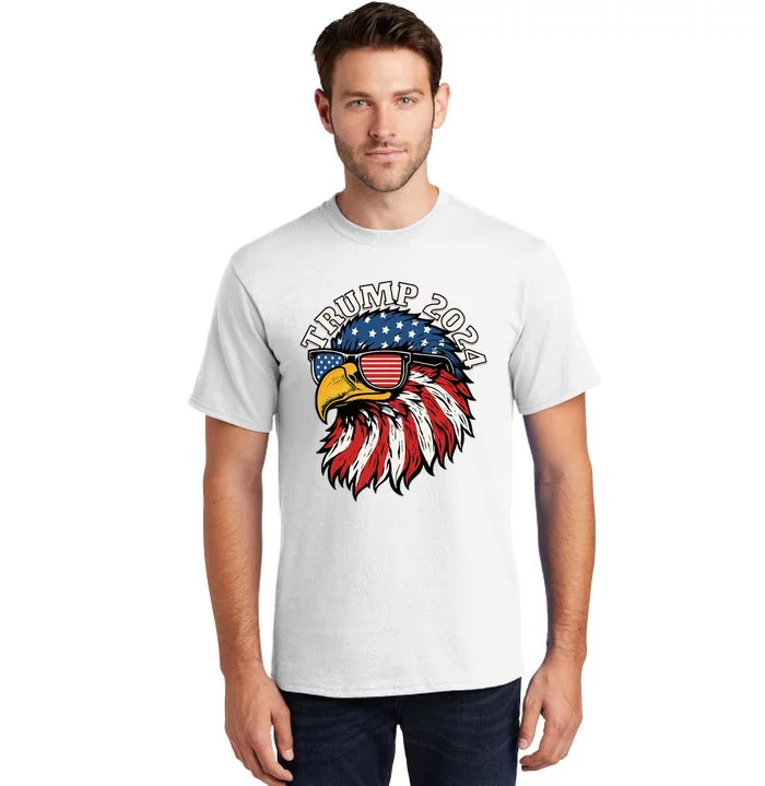 Trump 2024 Patriotic Eagle Sunglasses American Flag Tall T-Shirt