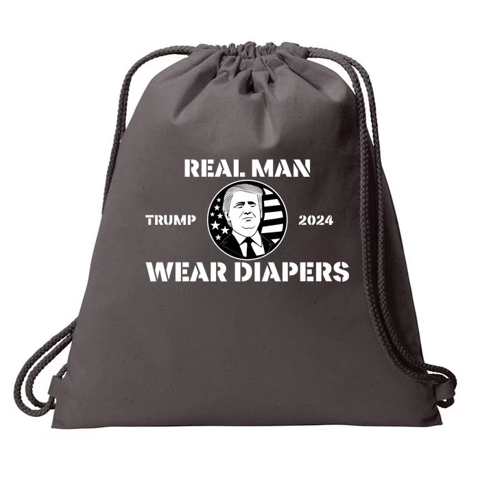 Trump 2024 Real Wear Diapers Vintage Black American Flag Drawstring Bag