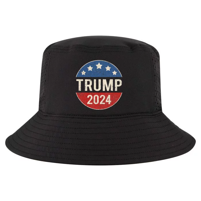 Trump 2024 Retro Campaign Button Re Elect President Trump Cool Comfort Performance Bucket Hat