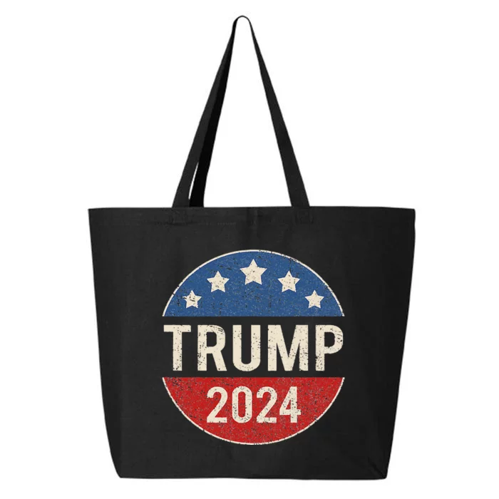 Trump 2024 Retro Campaign Button Re Elect President Trump 25L Jumbo Tote