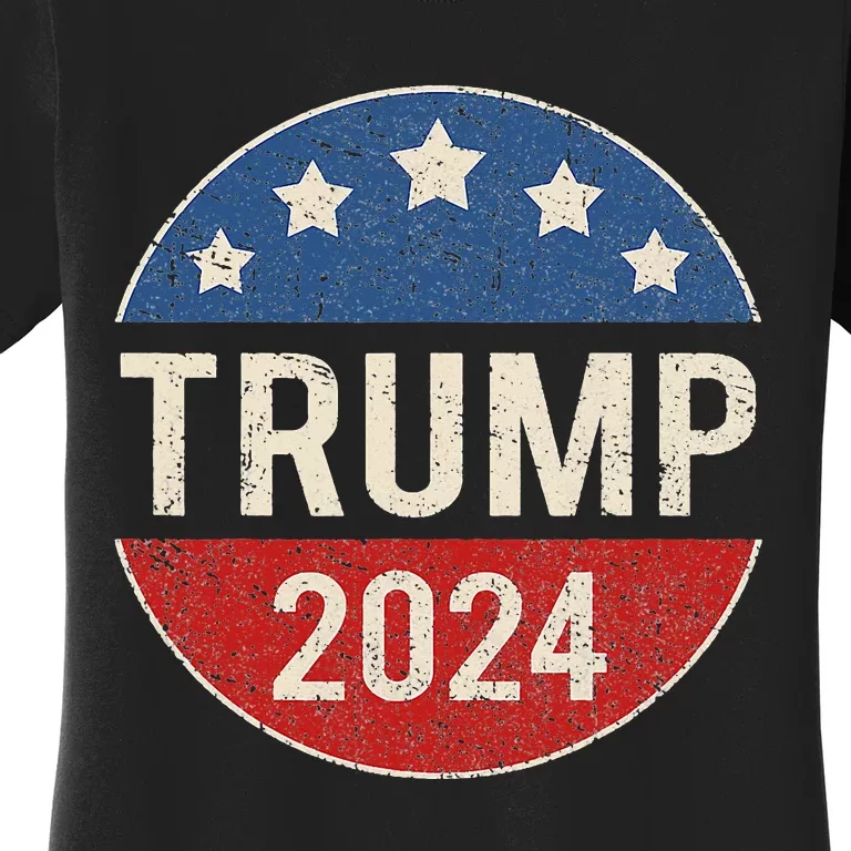 Trump 2024 Retro Campaign Button Re Elect President Trump Women's T-Shirt