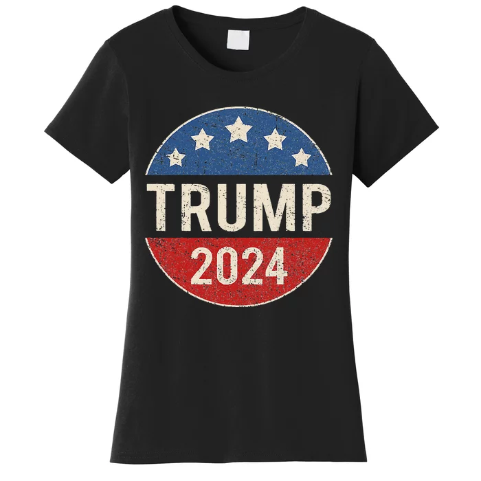 Trump 2024 Retro Campaign Button Re Elect President Trump Women's T-Shirt