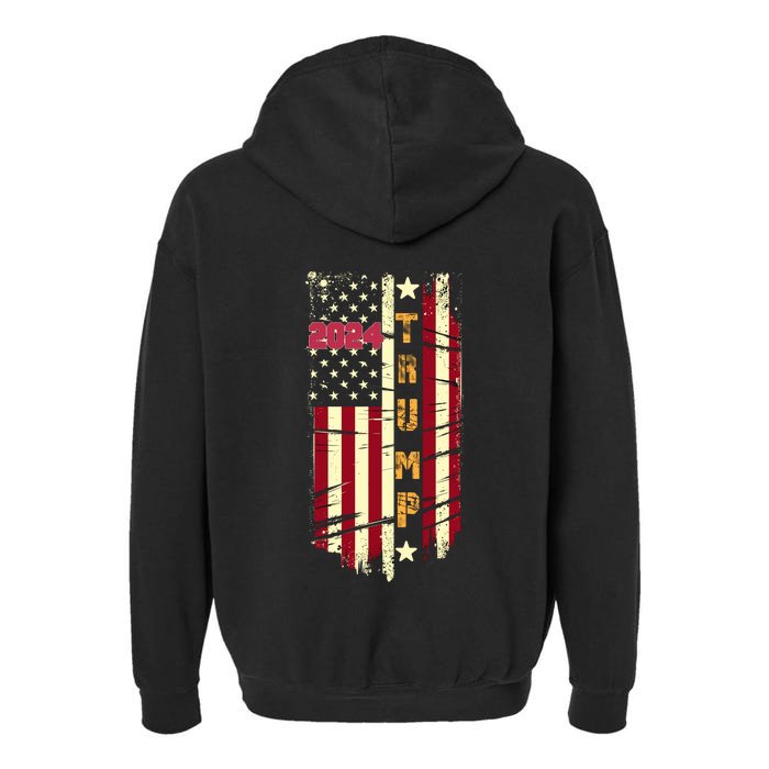 Trump 2024 Retro Flag Front And Back Front & Back Garment-Dyed Fleece Hoodie