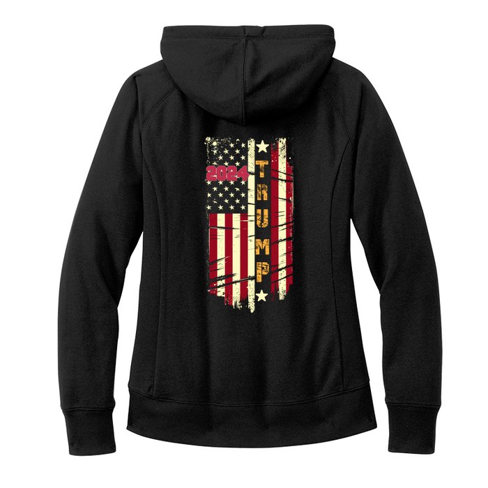 Trump 2024 Retro Flag Front And Back Front & Back Women's Fleece Hoodie