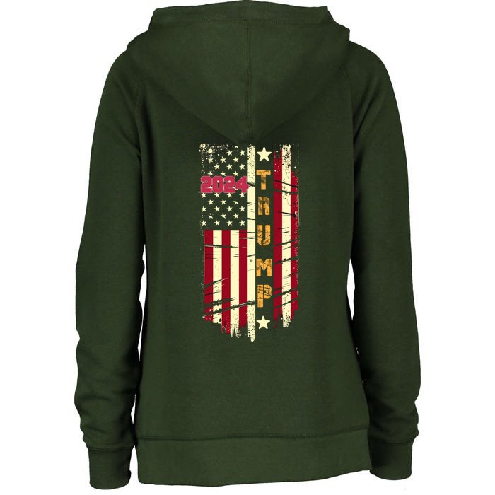 Trump 2024 Retro Flag Front And Back Front & Back Womens Funnel Neck Pullover Hood