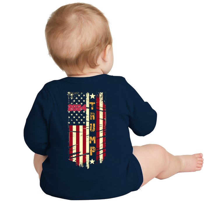 Trump 2024 Retro Flag Front And Back Front & Back Baby Long Sleeve Bodysuit