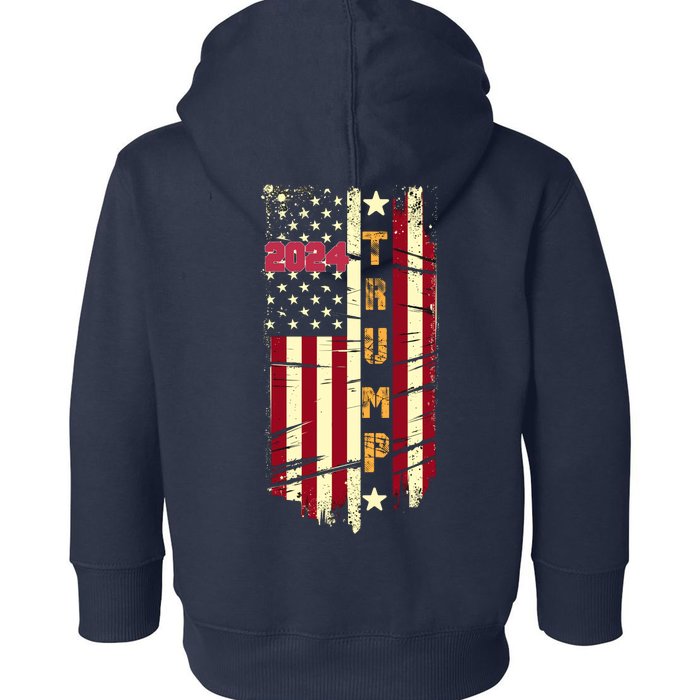 Trump 2024 Retro Flag Front And Back Front & Back Toddler Hoodie