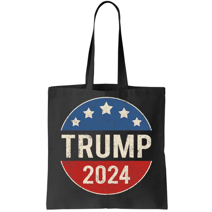 Trump 2024 Retro Campaign Button Re Elect President Trump Tote Bag