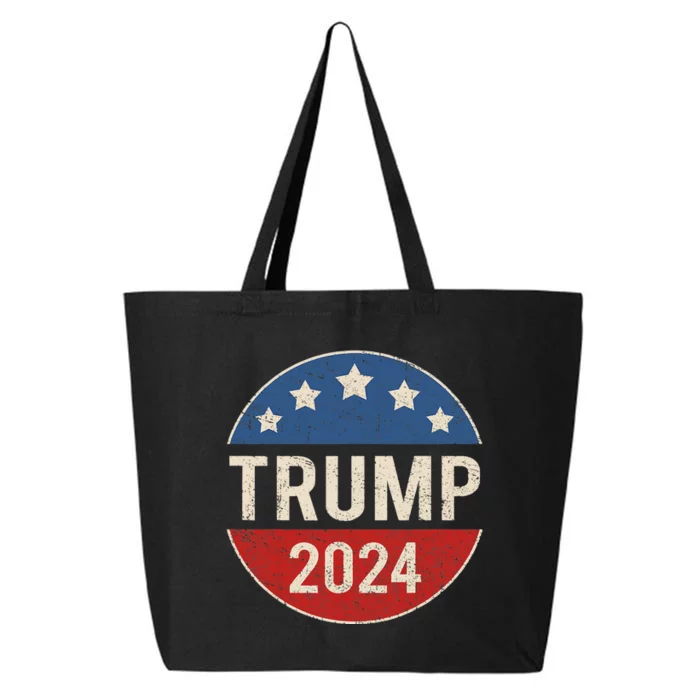 Trump 2024 Retro Campaign Button Re Elect President Trump 25L Jumbo Tote